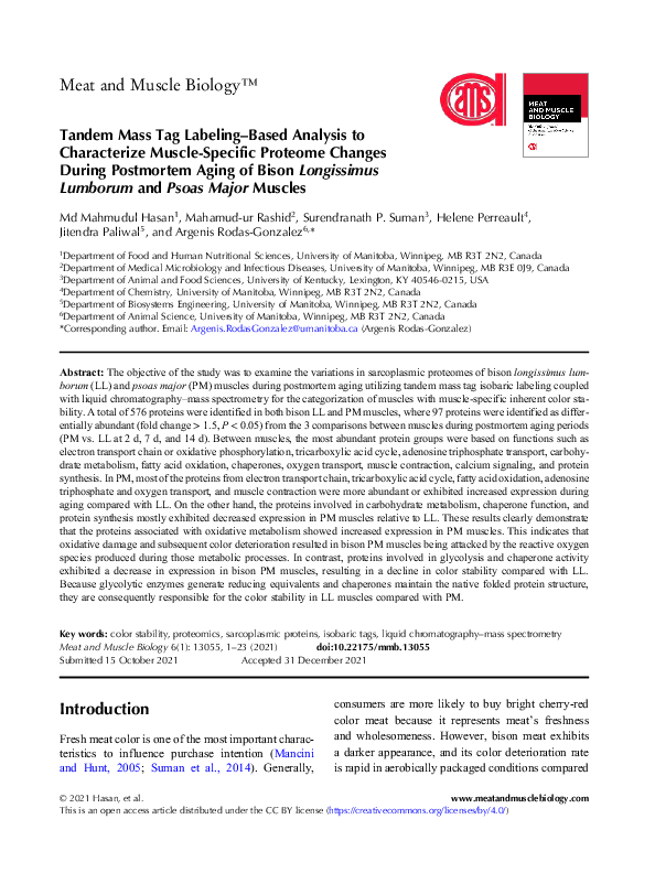 (PDF) Tandem Mass Tag Labeling-Based Analysis to Characterize Muscle ...