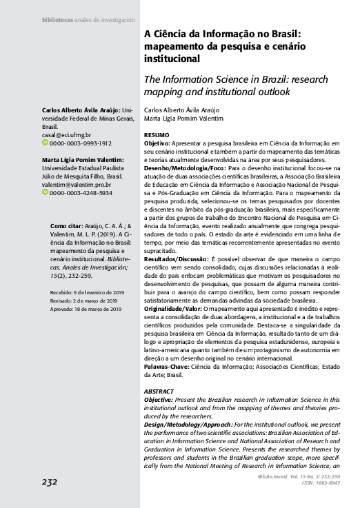 (PDF) A Ciência da Informação no Brasil: mapeamento da pesquisa e ...