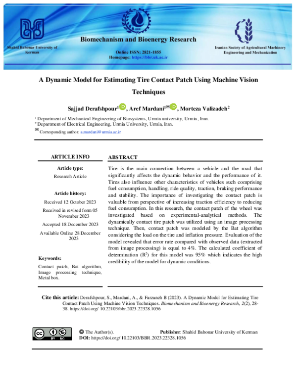 (PDF) A Dynamic Model for Estimating Tire Contact Patch Using Machine ...