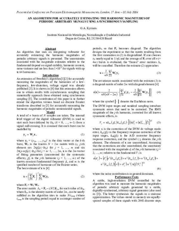 (PDF) An Algorithm for Accurately Estimating the Harmonic Magnitudes ...