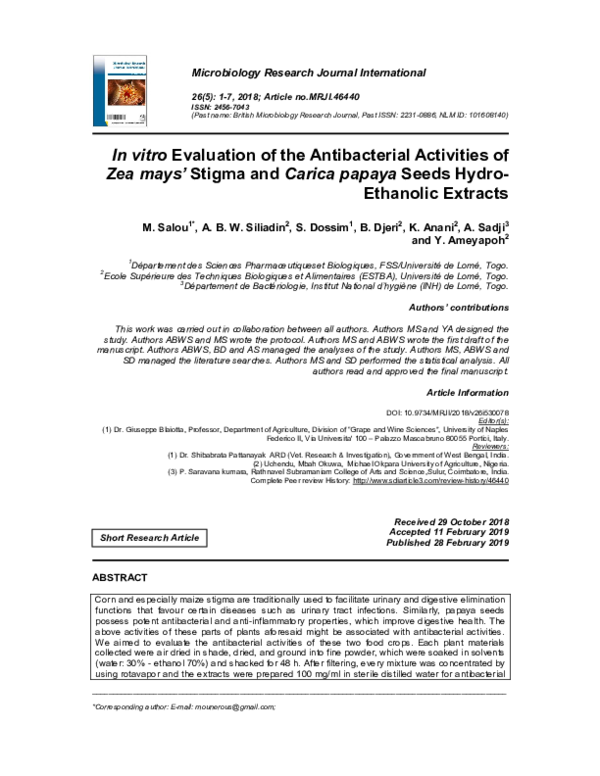 (PDF) In vitro Evaluation of the Antibacterial Activities of Zea mays ...