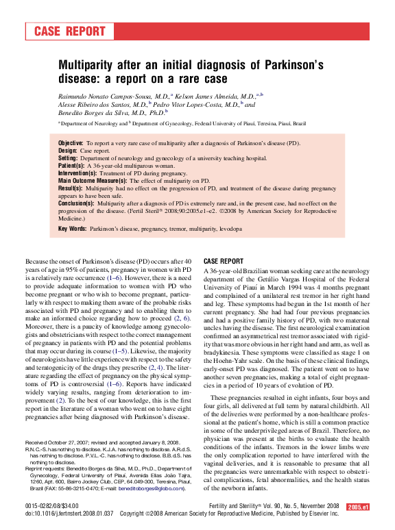 (PDF) Multiparity after an initial diagnosis of Parkinson's disease: a ...