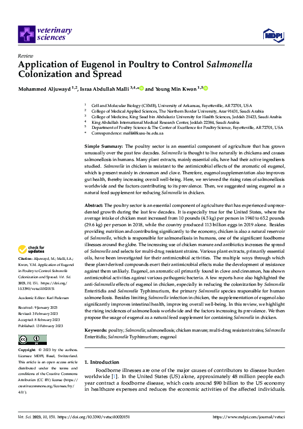 (PDF) Application of Eugenol in Poultry to Control Salmonella ...