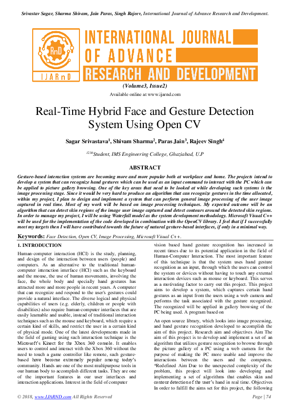 (PDF) Real Time Hybrid Face and Gesture Detection System Using Open CV