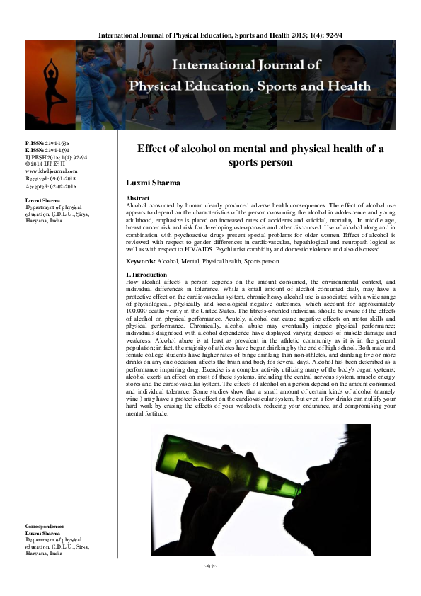 (PDF) Effect of alcohol on mental and physical health of a sports person