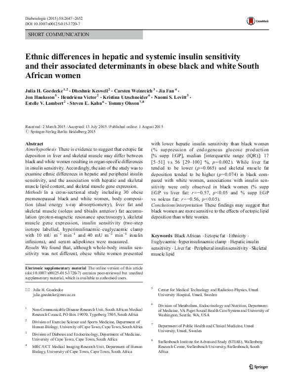 (PDF) Ethnic differences in hepatic and systemic insulin sensitivity ...