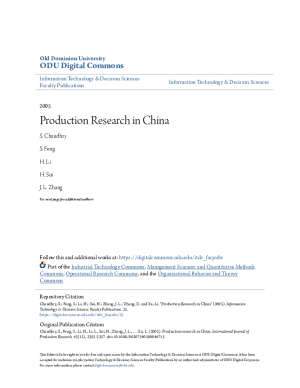 (PDF) Production research in China