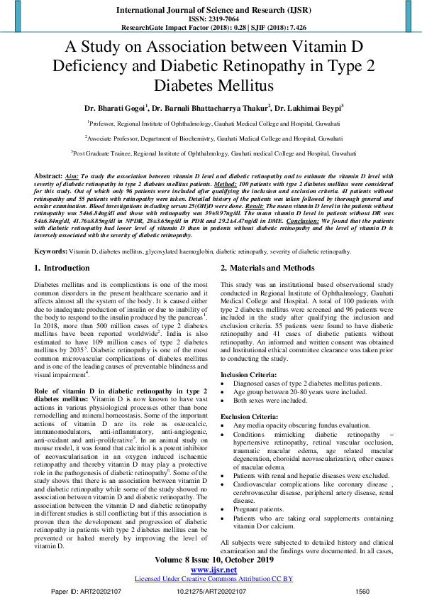 (PDF) A Study on Association between Vitamin D Deficiency and Diabetic ...