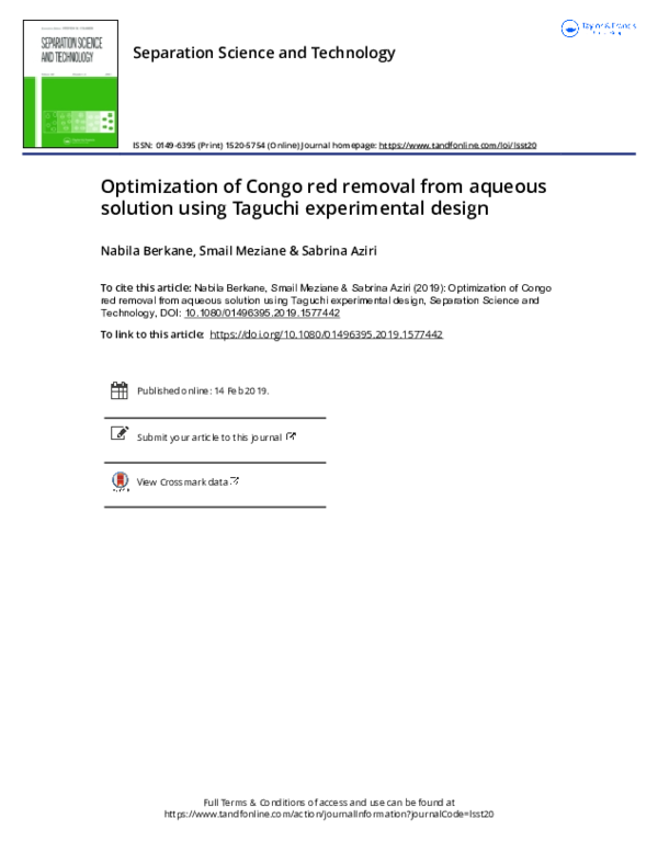 (PDF) Optimization of Congo red removal from aqueous solution using ...