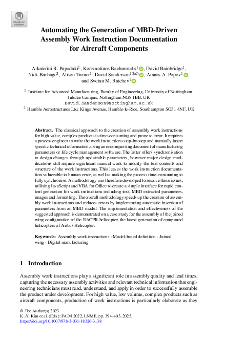 (PDF) Automating the Generation of MBD-Driven Assembly Work Instruction ...