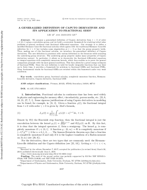 (PDF) A Generalized Definition of Caputo Derivatives and Its ...
