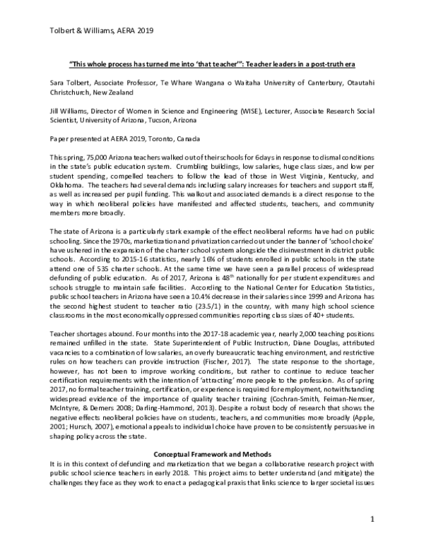 This Whole Process Has Turned Me Into 'That Teacher'": Teacher Leaders in a Post-Truth Era