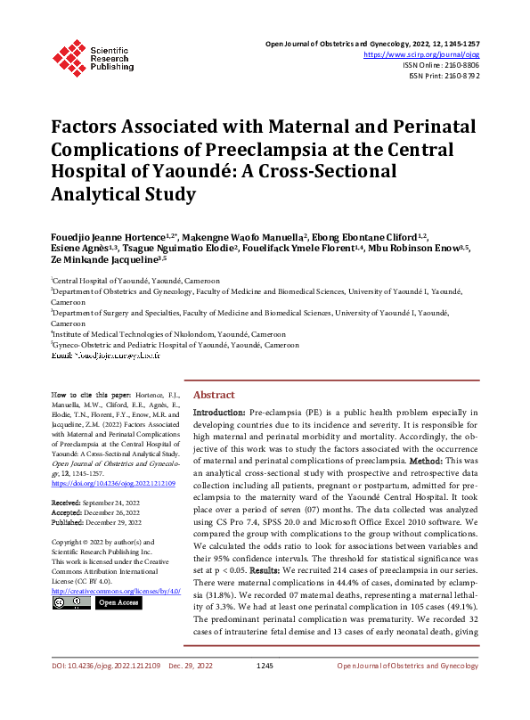 (PDF) Factors Associated with Maternal and Perinatal Complications of ...