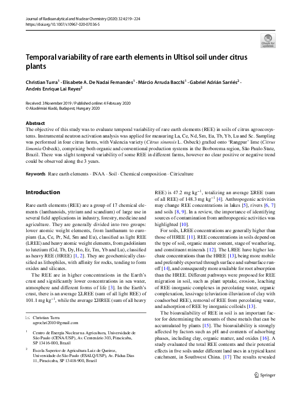(PDF) Temporal variability of rare earth elements in Ultisol soil under ...