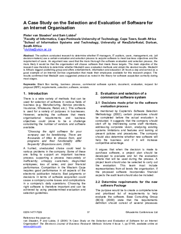 (PDF) A Case Study on the Selection and Evaluation of Software for an ...