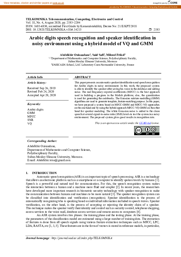 (PDF) Arabic digits speech recognition and speaker identification in ...