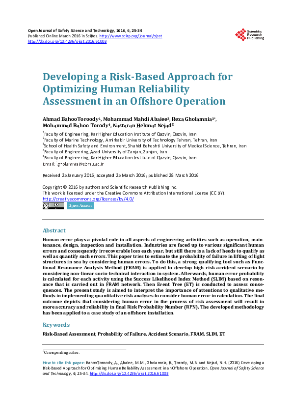 (PDF) Developing a Risk-Based Approach for Optimizing Human Reliability ...