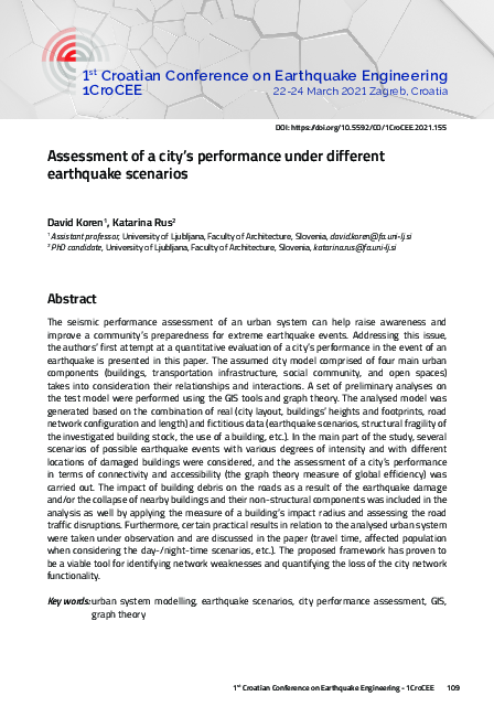 (PDF) Assessment of a City’s Performance Under Different Earthquake ...