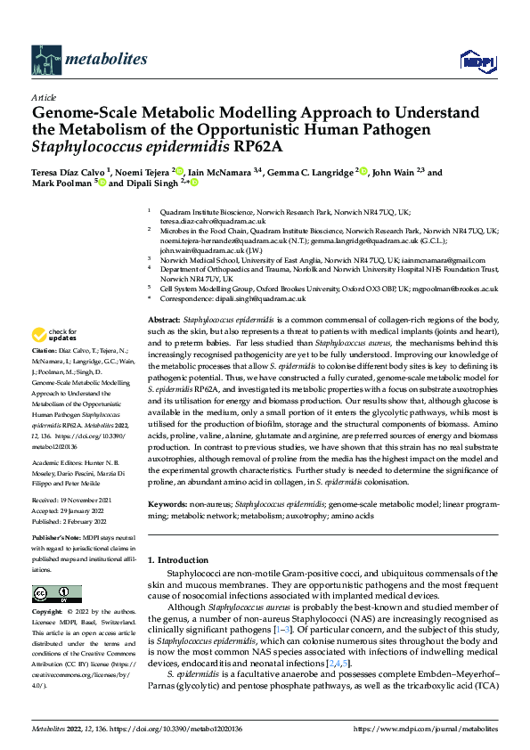(PDF) Genome-Scale Metabolic Modelling Approach to Understand the ...