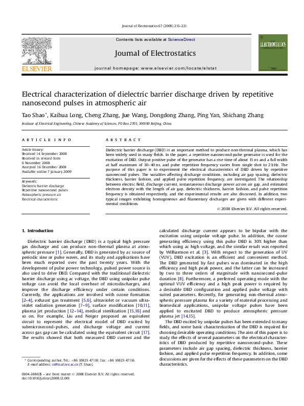 (PDF) Electrical characterization of dielectric barrier discharge ...