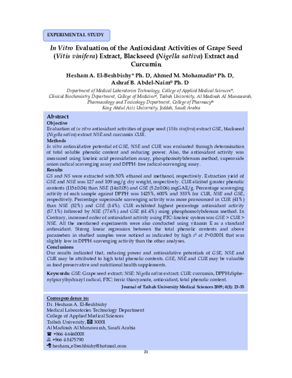 (PDF) In Vitro Evaluation of the Antioxidant Activities of Grape Seed ...