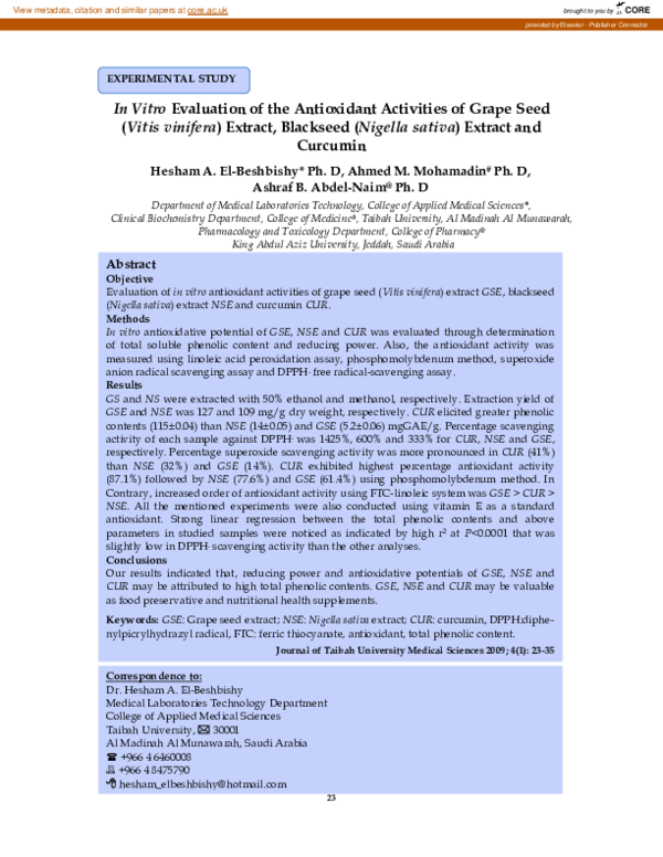 (PDF) In Vitro Evaluation of the Antioxidant Activities of Grape Seed ...