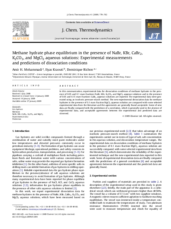 (PDF) Methane hydrate phase equilibrium in the presence of salt (NaCl ...