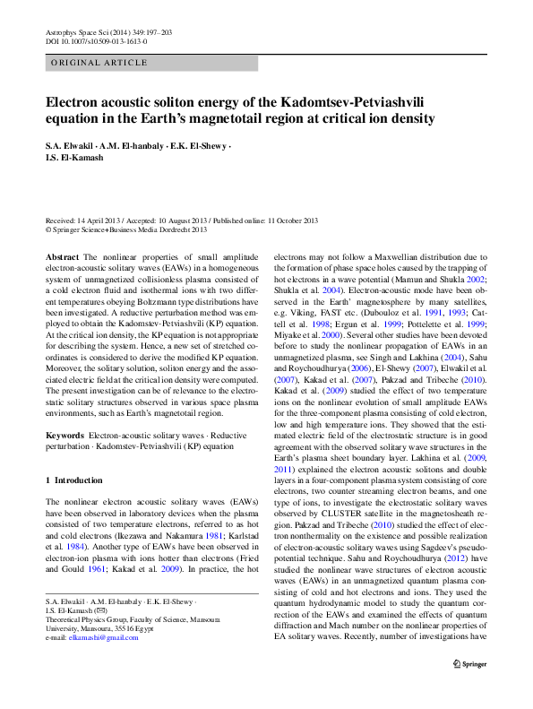 (PDF) Electron acoustic soliton energy of the Kadomtsev-Petviashvili ...