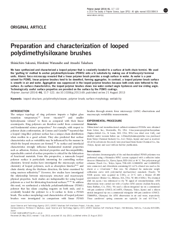 (PDF) Preparation and characterization of looped polydimethylsiloxane ...