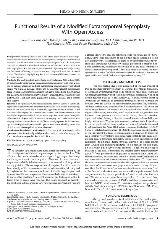 (PDF) Functional Results of a Modified Extracorporeal Septoplasty With ...