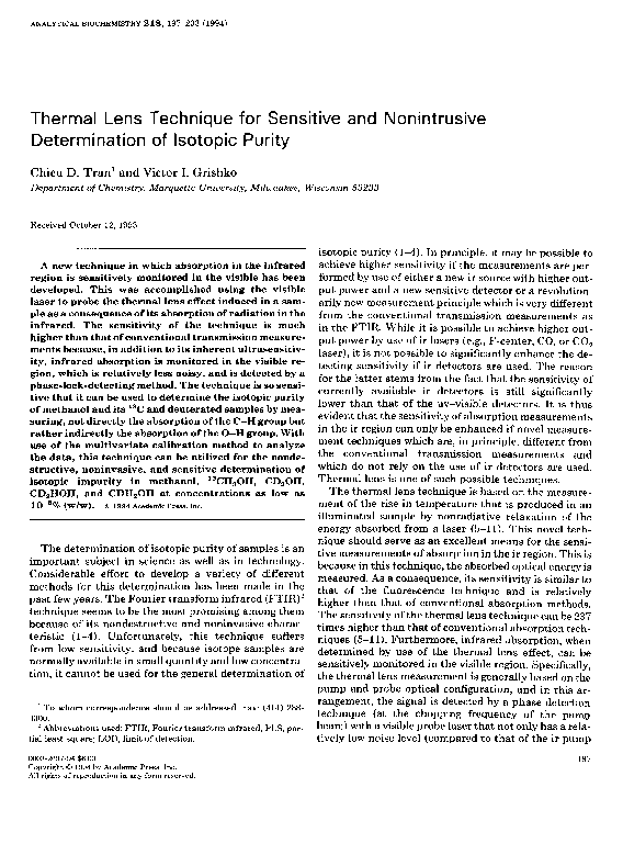(PDF) Thermal Lens Technique for Sensitive and Nonintrusive ...