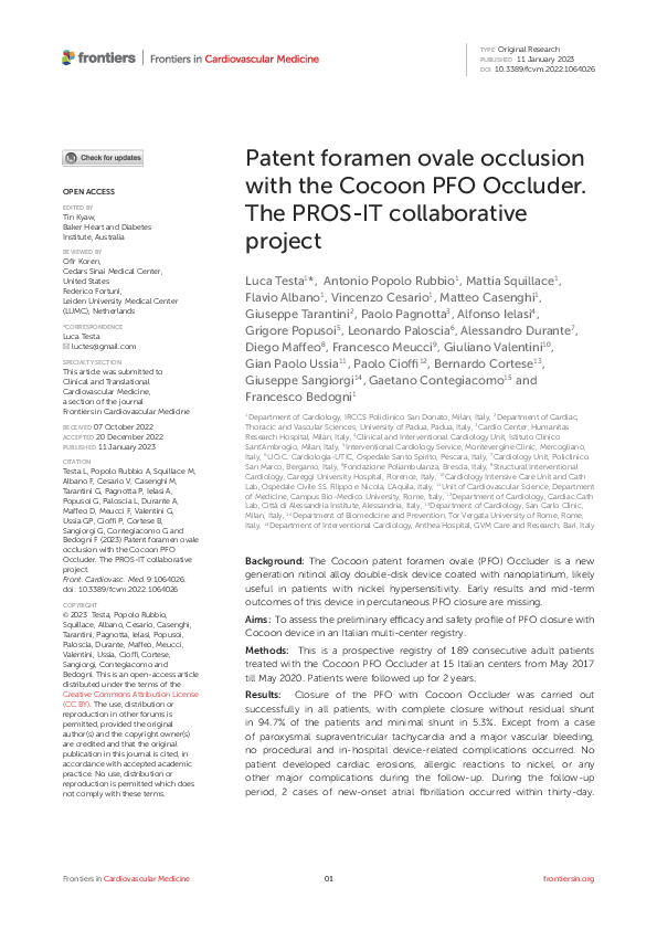 (PDF) Patent foramen ovale occlusion with the Cocoon PFO Occluder. The ...