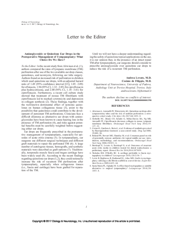 (PDF) Aminoglycoside or Quinolone Ear Drops in the Postoperative