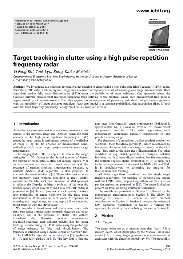 (PDF) Target tracking in clutter using a high pulse repetition ...
