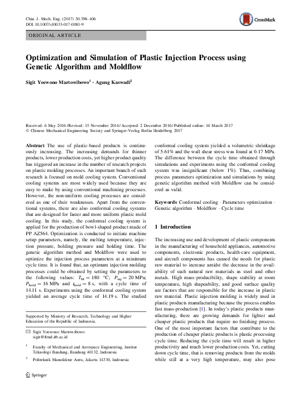 (PDF) Optimization and Simulation of Plastic Injection Process using ...