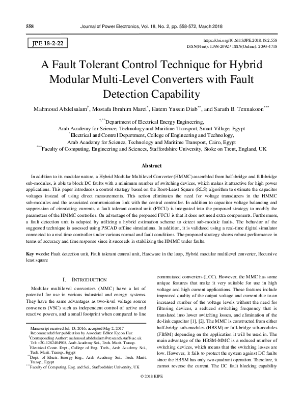(PDF) A Fault Tolerant Control Technique for Hybrid Modular Multi-Level ...