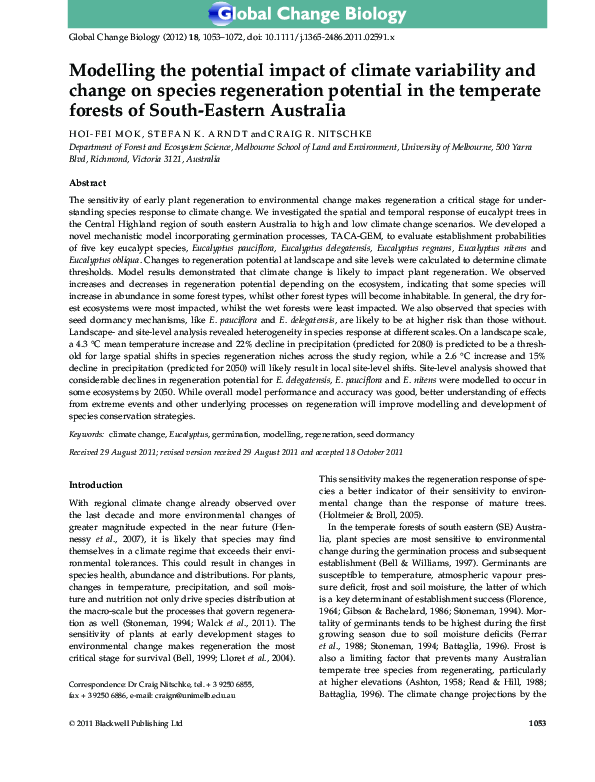 (PDF) Modelling the potential impact of climate variability and change ...