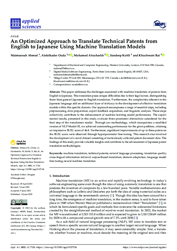 (PDF) An Optimized Approach to Translate Technical Patents from English ...