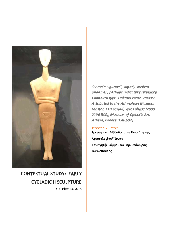 (PDF) CONTEXTUAL STUDY, EARLY CYCLADIC II SCULPTURE