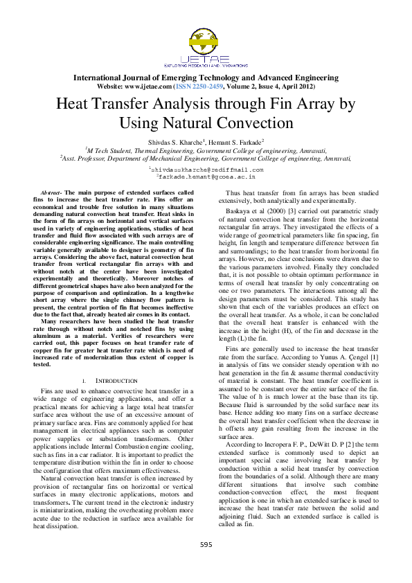 (PDF) Heat Transfer Analysis through Fin Array by Using Natural Convection