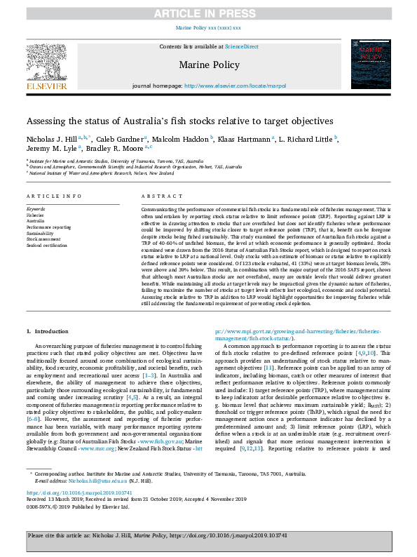 (PDF) Assessing the status of Australia's fish stocks relative to ...