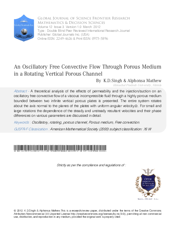 (PDF) An oscillatory free convective flow through porous medium in a ...