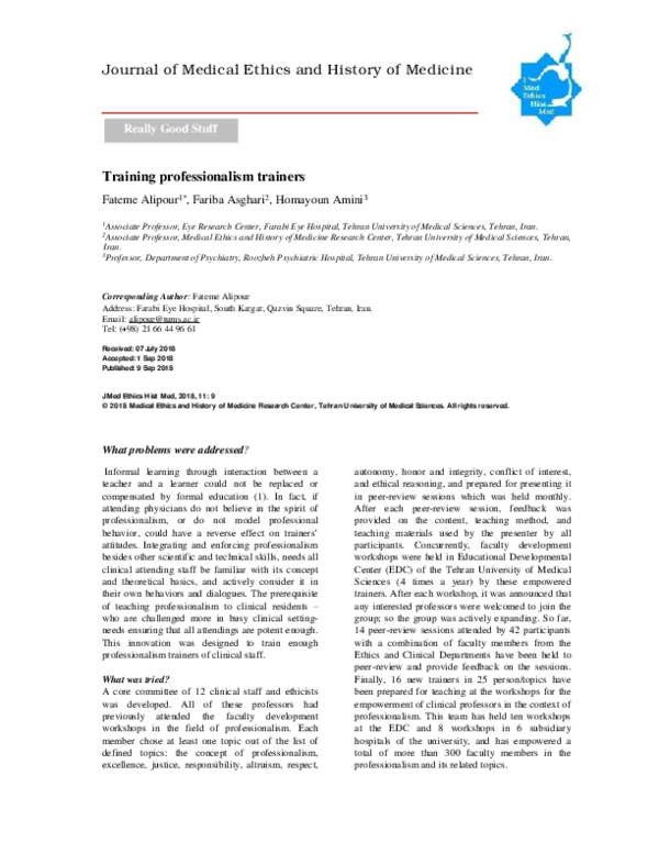 (PDF) Training professionalism trainers