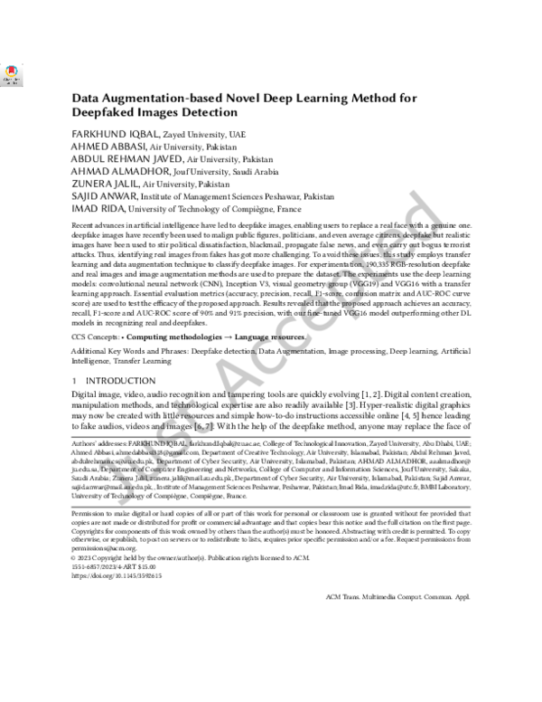 (PDF) Data Augmentation-based Novel Deep Learning Method for Deepfaked ...