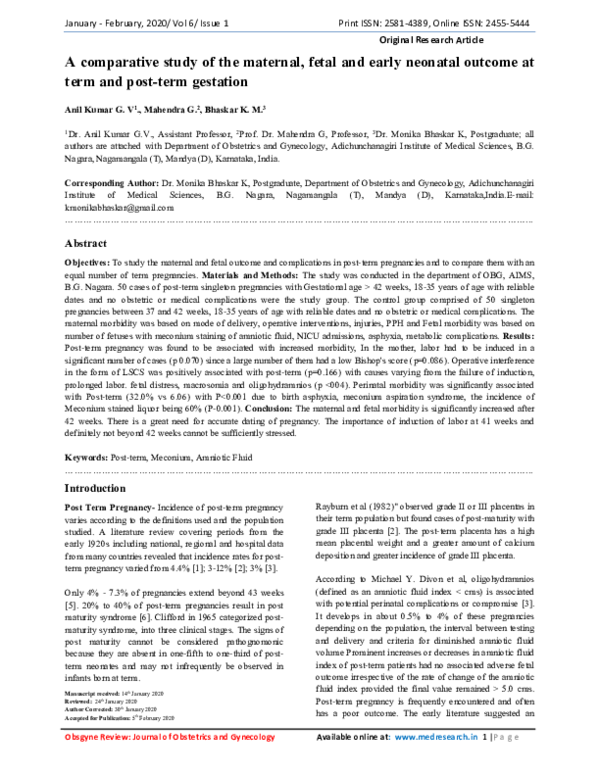 (PDF) A comparative study of the maternal, fetal and early neonatal ...