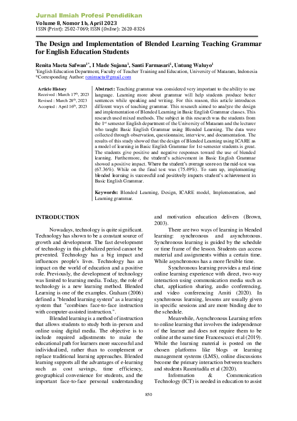 (PDF) The Design and Implementation of Blended Learning Teaching ...