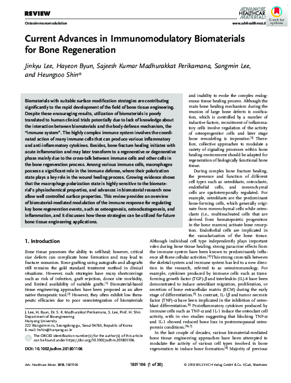 (PDF) Current Advances in Immunomodulatory Biomaterials for Cell ...