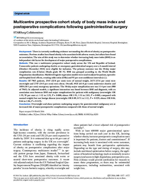 (PDF) Multicentre prospective cohort study of body mass index and ...