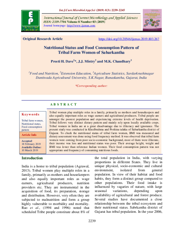 (PDF) Nutritional Status and Food Consumption Pattern of Tribal Farm ...