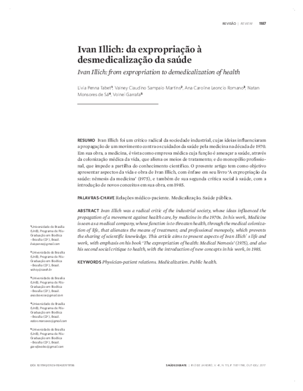 (PDF) Ivan Illich: da expropriação à desmedicalização da saúde